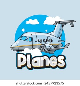 Vector Illustration of Cargo Plane with PLANES words with Cute Cartoon Illustration Available for Plane Badge