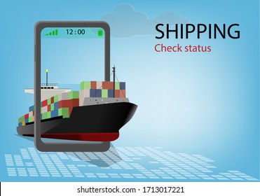 Ilustración vectorial de un buque de carga y un barco y contenedores
Imagen en el concepto de comprobación del estado del transporte en línea