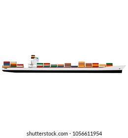 Vector illustration of cargo ship with containers. Ship container. Cargo container. International delivery