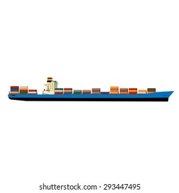 Vector illustration of cargo ship with containers. Ship container. Cargo container. International delivery 