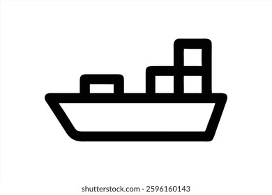 A vector illustration of a cargo ship loaded with containers, symbolizing logistics and transportation. The design emphasizes maritime trade and shipping activities.