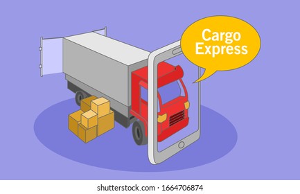 Vector illustration of cargo shipping using an expedition truck. Suitable for freight industry and cargo online business services. Delivery transportation graphic resources.