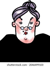 vector illustration caricatura of old angry woman in glasses isolated