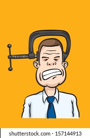 Vector illustration of Caricature businessman head clamp. Easy-edit layered vector EPS10 file scalable to any size without quality loss. High resolution raster JPG file is included.