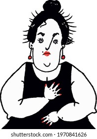 vector illustration caricature of chubby funny tired and sad woman isolated