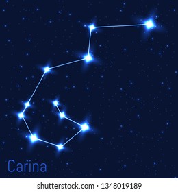 Vector illustration of Carina constellation. Astronomical Keel of Argonauts' ship. Cluster of realistic stars in the dark blue starry sky.