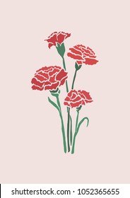 Vector Illustration. Carnation Flowers Illustration With Color.