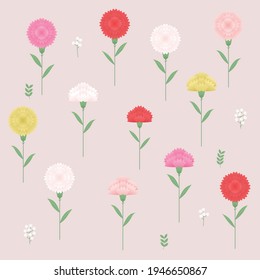 Vector illustration of carnation flowers pattern.