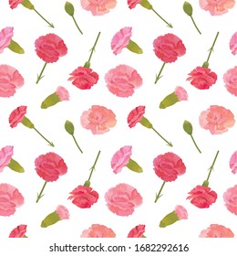 Vector Illustration Of Carnation Seamless Pattern.