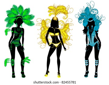 Vector Illustration for Carnival 3 Silhouettes with different costumes.