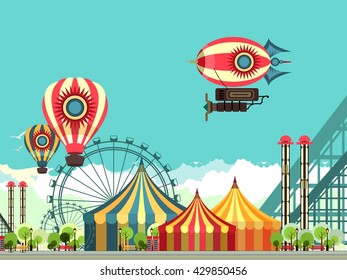 vector illustration carnival circus tent on the nature seating area amusement park