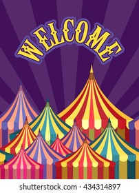 vector illustration carnival circus tent poster board bright picture of awnings