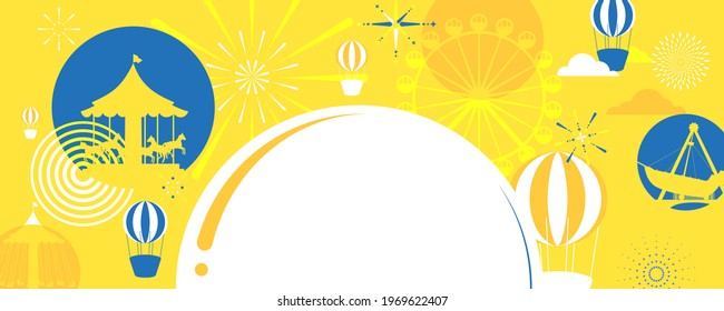 Vector illustration of the carnival funfair design with amusement park attractions background.