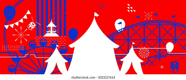 Vector illustration of the carnival funfair design with amusement park attractions background.