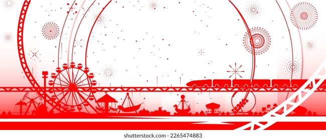 Vector illustration of the carnival funfair design with amusement park attractions background.