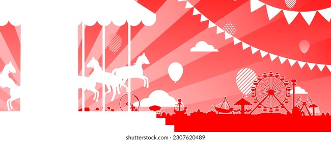 Ilustración vectorial del diseño de la feria de carnaval con fondo de atracciones del parque de atracciones.