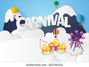 Vector illustration of the carnival funfair Paper cut design.