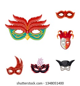 Vector illustration of carnival and theatrical symbol. Collection of carnival and mystery stock vector illustration.