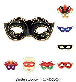 Vector illustration of carnival and theatrical symbol. Collection of carnival and mystery stock symbol for web.