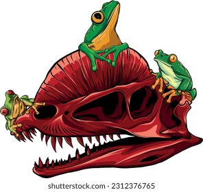 Vektorgrafik von Carnivore Dinosars Skulls mit Frosch