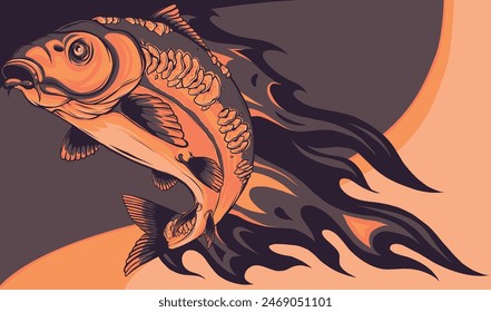 vector illustration of carp Fish with flames