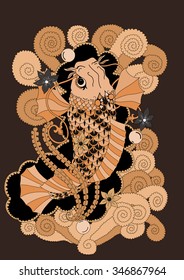 vector illustration carp koi in sepia
