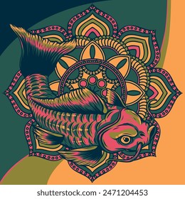 vector illustration of carp with mandala decoration