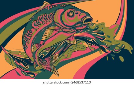 vector illustration of carp with splashing water