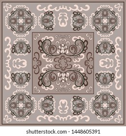 Vector illustration carpet square classic detailed pattern for flooring or tiles in brown