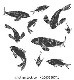 Vector Illustration Of Carps Koi Fishes Silhouette.