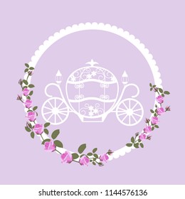 Vector illustration of a carriage for Cinderella with roses. A template for a greeting card, poster, cover, web design.