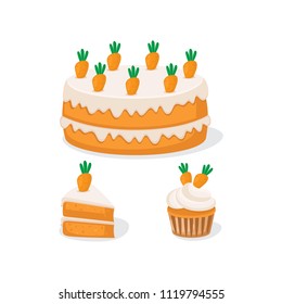 Vector Illustration Of Carrot Cake And Cupcake