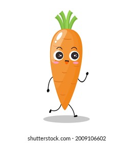 Vector illustration of carrot character with cute expression, smile, happy, funny, carrot isolated on white background, simple minimal style, vegetable for mascot collection, emoticon, kawaii