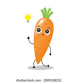 Vector illustration of carrot character with cute expression, get idea, happy, funny, carrot isolated on white background, simple minimal style, vegetable for mascot collection, emoticon, kawaii