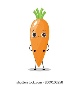 Vector illustration of carrot character with cute expression, sad, happy, funny, carrot isolated on white background, simple minimal style, vegetable for mascot collection, emoticon, kawaii