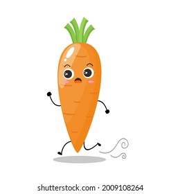 Ilustración vectorial del personaje de la zanahoria con expresión linda, correr, pánico, feliz, divertido, zanahoria aislada en fondo blanco, estilo simple mínimo, verdura para colección de mascotas, emoticono, kawaii