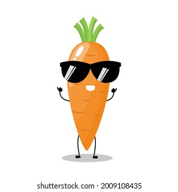 Vector illustration of carrot character with cute expression, smile, cool, happy, funny, carrot isolated on white background, simple minimal style, vegetable for mascot collection, emoticon, kawaii