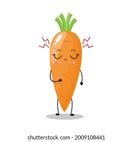 Vector illustration of carrot character with cute expression, upset, happy, funny, carrot isolated on white background, simple minimal style, vegetable for mascot collection, emoticon, kawaii