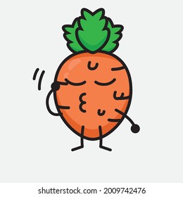 Vector Illustration of Carrot Character with cute face and simple body line drawing on isolated background