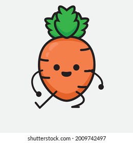 Vector Illustration of Carrot Character with cute face and simple body line drawing on isolated background