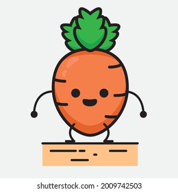 Vector Illustration of Carrot Character with cute face and simple body line drawing on isolated background