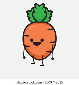 Vector Illustration of Carrot Character with cute face and simple body line drawing on isolated background