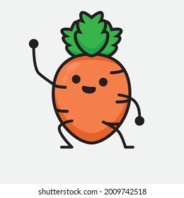 Vector Illustration of Carrot Character with cute face and simple body line drawing on isolated background