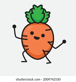 Vector Illustration of Carrot Character with cute face and simple body line drawing on isolated background