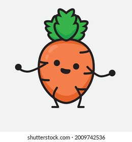 Vector Illustration of Carrot Character with cute face and simple body line drawing on isolated background