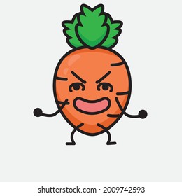 Vector Illustration of Carrot Character with cute face and simple body line drawing on isolated background