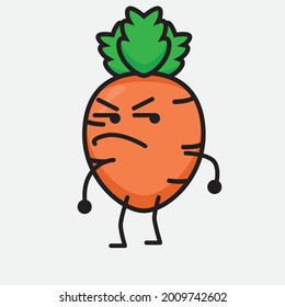 Vector Illustration of Carrot Character with cute face and simple body line drawing on isolated background