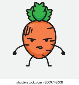 Vector Illustration of Carrot Character with cute face and simple body line drawing on isolated background