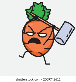 Vector Illustration of Carrot Character with cute face and simple body line drawing on isolated background