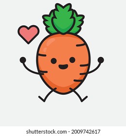 Vector Illustration of Carrot Character with cute face and simple body line drawing on isolated background